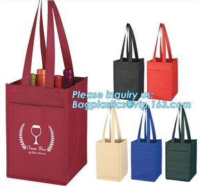 laminated non woven 6 bottle wine tote shopping bag, Custom Promotional wine shopping tote fabric polypropylene laminate supplier
