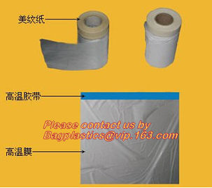 plastic drop cloth, PE drop cloth, plastic masking film, Taped clear HDPE plastic masking film drop film, House Painting supplier