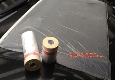 PE pre-taped drop cloth, self adhesive auto painting pre-taped masking film, Pre-taped masking film is disposable produc supplier