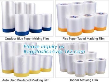 outdoor paper masking film, rice paper taped masking film, auto used pre-taped masking film, indoor masking film, cloth supplier