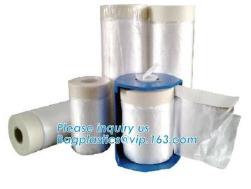 PE protection cover mask film roll with masking tape, Corona treated plastic HDPE taped masking film, Pre-taped plasti supplier