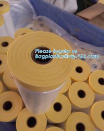 Disposable PE pre-taped self static cling masking film, Cover mask plastic drop film PE protection film with tape, BAGEA supplier