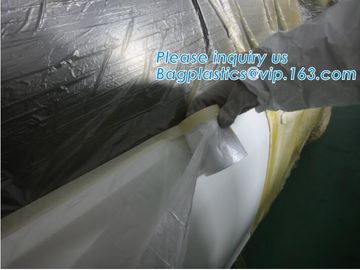 Disposable car protection pre-taped paint plastic masking film, PE material soft hardness protective plastic masking fi supplier