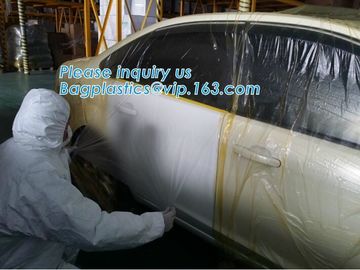 Disposable car protection pre-taped paint plastic masking film, PE material soft hardness protective plastic masking fi supplier