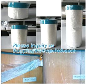 Disposable car protection pre-taped paint plastic masking film, PE material soft hardness protective plastic masking fi supplier