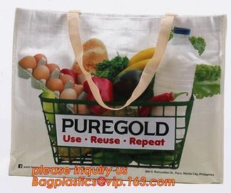 Premium eco wholesale custom print laminated gold metallic polypropylene woven tote bag,grocery Fabric Tote PP Woven Sho supplier