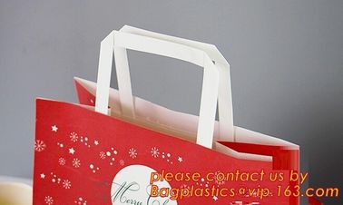 Christmas paper shopping bag, shopper, Customized Reusable Brown baguette bag /kraft paper bread bag with window, handle supplier