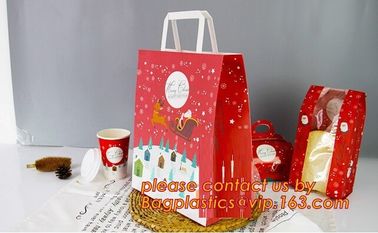 Christmas paper shopping bag, shopper, Customized Reusable Brown baguette bag /kraft paper bread bag with window, handle supplier