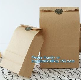 Custom design printed Kraft bread packaging paper bag,wax grease proof square bottom packing french bread white craft pa supplier