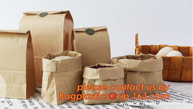 Custom design printed Kraft bread packaging paper bag,wax grease proof square bottom packing french bread white craft pa supplier