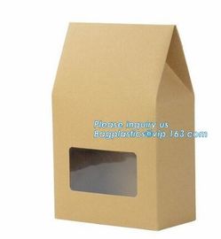 baguette brown kraft paper bag with clear window french bread paper bags,Printed Logo Flat Bottom Box Shape Plastic Kraf supplier
