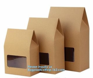 baguette brown kraft paper bag with clear window french bread paper bags,Printed Logo Flat Bottom Box Shape Plastic Kraf supplier