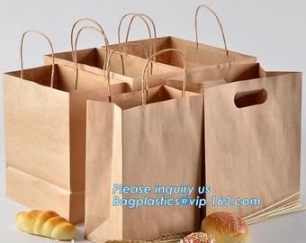 Food Grade Bread Packaging Disposable Kraft Paper Bag,handle Stand up pouch kraft bags zip paper packaging bags for food supplier