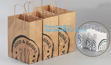 fast food packaging grcoery brown kraft paper shopping carry bags with handles,take away fast food kraft paper bag, bage supplier