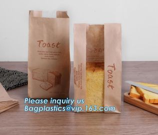 Recyclable sandwich bread food packaging brown paper bag custom kraft pastry paper bag，kraft paper bread bag with window supplier