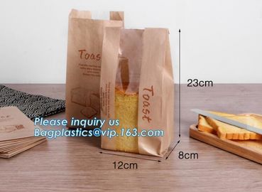 Recyclable sandwich bread food packaging brown paper bag custom kraft pastry paper bag，kraft paper bread bag with window supplier