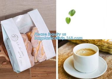 Recyclable sandwich bread food packaging brown paper bag custom kraft pastry paper bag，kraft paper bread bag with window supplier