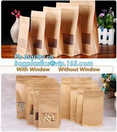 Kraft paper 3 side seal bag,kraft flat bottom bag, waterproof, moisture resistant, window bag, flat bottom bag,zipper se supplier