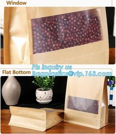 Kraft paper 3 side seal bag,kraft flat bottom bag, waterproof, moisture resistant, window bag, flat bottom bag,zipper se supplier