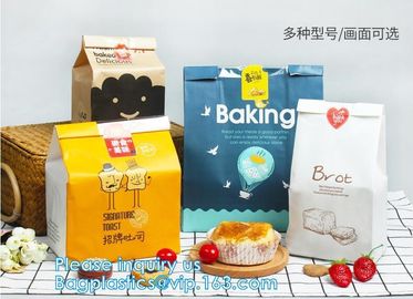 Custom Printed PE Coated White/Brown Kraft Paper,Sandwich/Bread/Cookie Paper Bag,Takeaway stand up kraft paper bread bag supplier