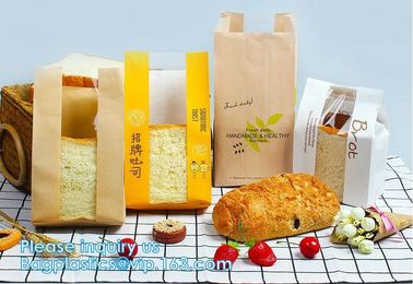 Custom Printed PE Coated White/Brown Kraft Paper,Sandwich/Bread/Cookie Paper Bag,Takeaway stand up kraft paper bread bag supplier