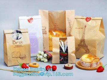 Custom Printed PE Coated White/Brown Kraft Paper,Sandwich/Bread/Cookie Paper Bag,Takeaway stand up kraft paper bread bag supplier