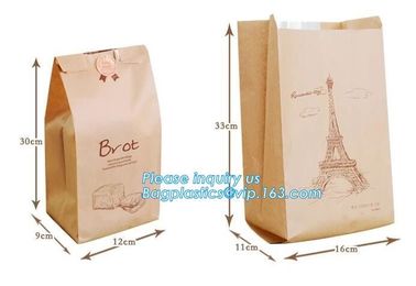 Recyclable sandwich bread food packaging red paper bag,Eco-friendly high quality recycled custom logo printed brown dess supplier