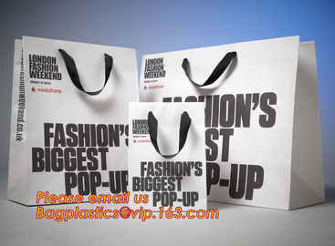 Low Cost Ribbon Handle White Gift Carrier Custom Made Design Logo Print Luxury Paper Shopping Bag, PRINTED YOUR OWN LOGO supplier