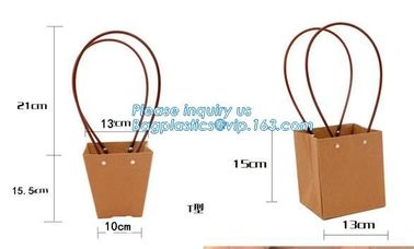 Recycled Fashion Design Flat Paper Handle Kraft Gift Bag Flower Carrier Bag,Flower carrier bag kraft paper flower carrie supplier