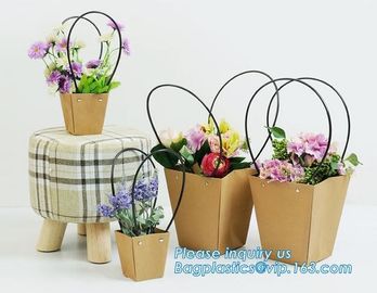 Recycled Fashion Design Flat Paper Handle Kraft Gift Bag Flower Carrier Bag,Flower carrier bag kraft paper flower carrie supplier