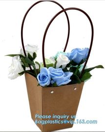 Fashion kraft paper flower carrier paper bag,Customized Pot Plants Kraft Flower Carrier Paper Bag with Grommet Handles supplier