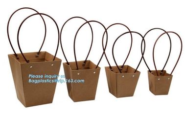 Fashion kraft paper flower carrier paper bag,Customized Pot Plants Kraft Flower Carrier Paper Bag with Grommet Handles supplier