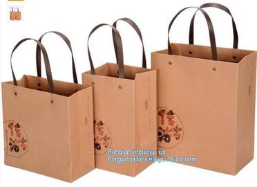 Luxury Custom Printed Logo Christmas Brown Kraft Paper Shopping Gift Carrier Bag,exclusive custom made luxury ribbon han supplier