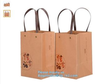 Luxury Custom Printed Logo Christmas Brown Kraft Paper Shopping Gift Carrier Bag,exclusive custom made luxury ribbon han supplier