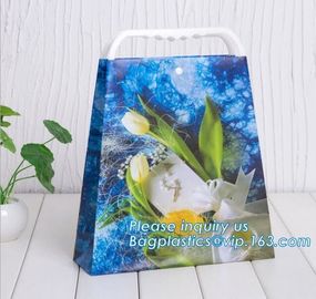 High quality paper flower carrier bags with custom logo, luxury package bags for flowers,lamination printing custom shop supplier