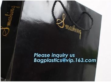 Laminated Customized Luxury Retail Shopping Packaging Logo Gold foil Paper Bags For Clothes / Clothing with Ribbon Bow supplier