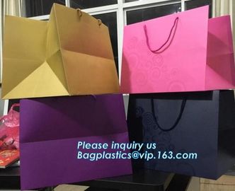 Laminated Customized Luxury Retail Shopping Packaging Logo Gold foil Paper Bags For Clothes / Clothing with Ribbon Bow supplier