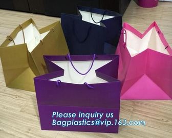 Laminated Customized Luxury Retail Shopping Packaging Logo Gold foil Paper Bags For Clothes / Clothing with Ribbon Bow supplier