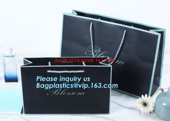 luxury elegent chocolate paper packaging bags,handle white color printed paper packaging bag with logo bagease package supplier