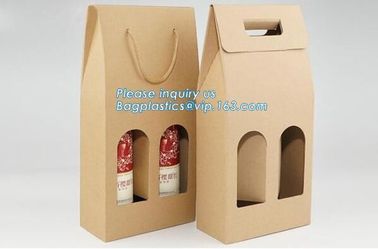 Bottle Bag Present Wine Bottle Gift Decorative Paper Bags with metal handle,Wine Packing Kraft Paper Bag with Twist Hand supplier