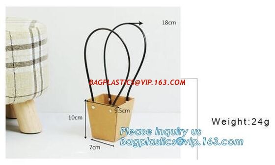 Promotional printing brown paper fresh flower carrier waterproof kraft paper bags with handle,Flower carrier paper bag supplier