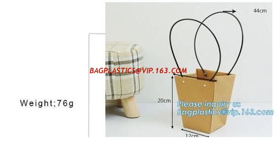 Promotional printing brown paper fresh flower carrier waterproof kraft paper bags with handle,Flower carrier paper bag supplier