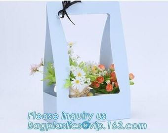 Custom paper bag with handle coated white paper bag printing pattern flower carrier bag,Flower carrier paper bags with d supplier