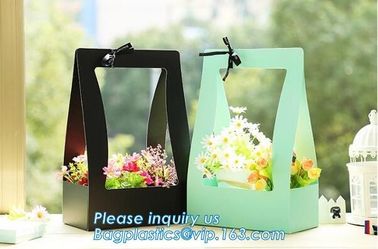 Custom paper bag with handle coated white paper bag printing pattern flower carrier bag,Flower carrier paper bags with d supplier