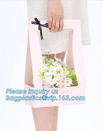 Custom paper bag with handle coated white paper bag printing pattern flower carrier bag,Flower carrier paper bags with d supplier