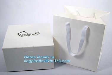 Gold embossed logo ribbon satin finish ribbon paper carrier bags with rope handles and ribbon bow fastener bagease pac supplier