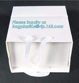 Gold embossed logo ribbon satin finish ribbon paper carrier bags with rope handles and ribbon bow fastener bagease pac supplier