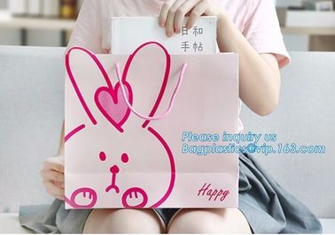 Pink paper bag Customized gold embossed Logo Gift Shopping Paper Bag With Ribbon Bow Handles Style,pink yellow, blue, pa supplier