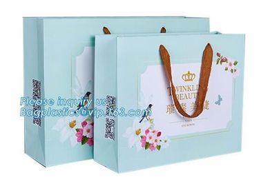 Luxury Customize Black embossed Logo full color Print made by 250gsm C1S Art Gift Shopping Paper Bag With Ribbon Bow Han supplier