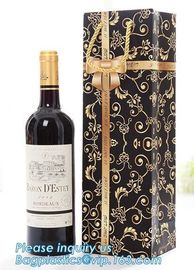 wine paper bag with handles,luxury glossy wine bottle gift paper bags,Gold Wine Gift Paper Bag with Ribbon Handles pack supplier